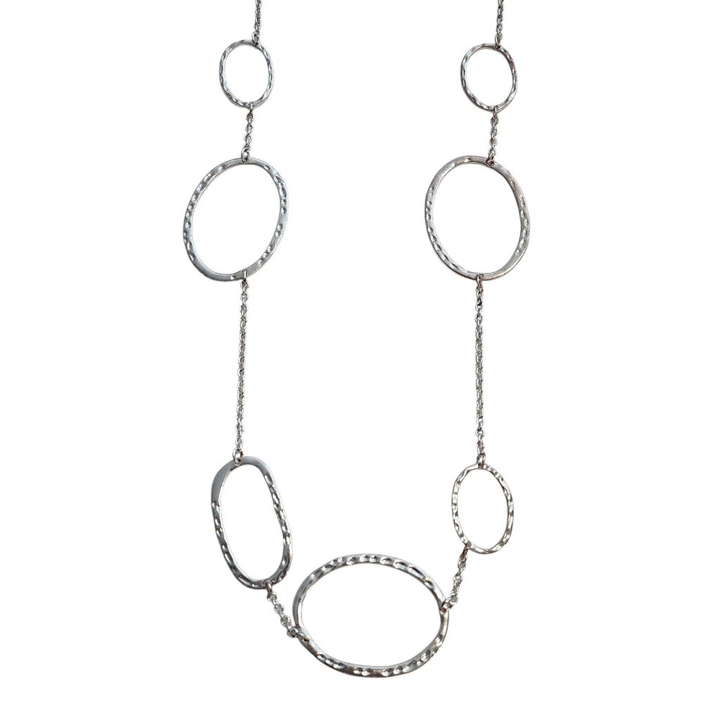 Large Oval Links and Chain Silver Toned 36" Long Necklace